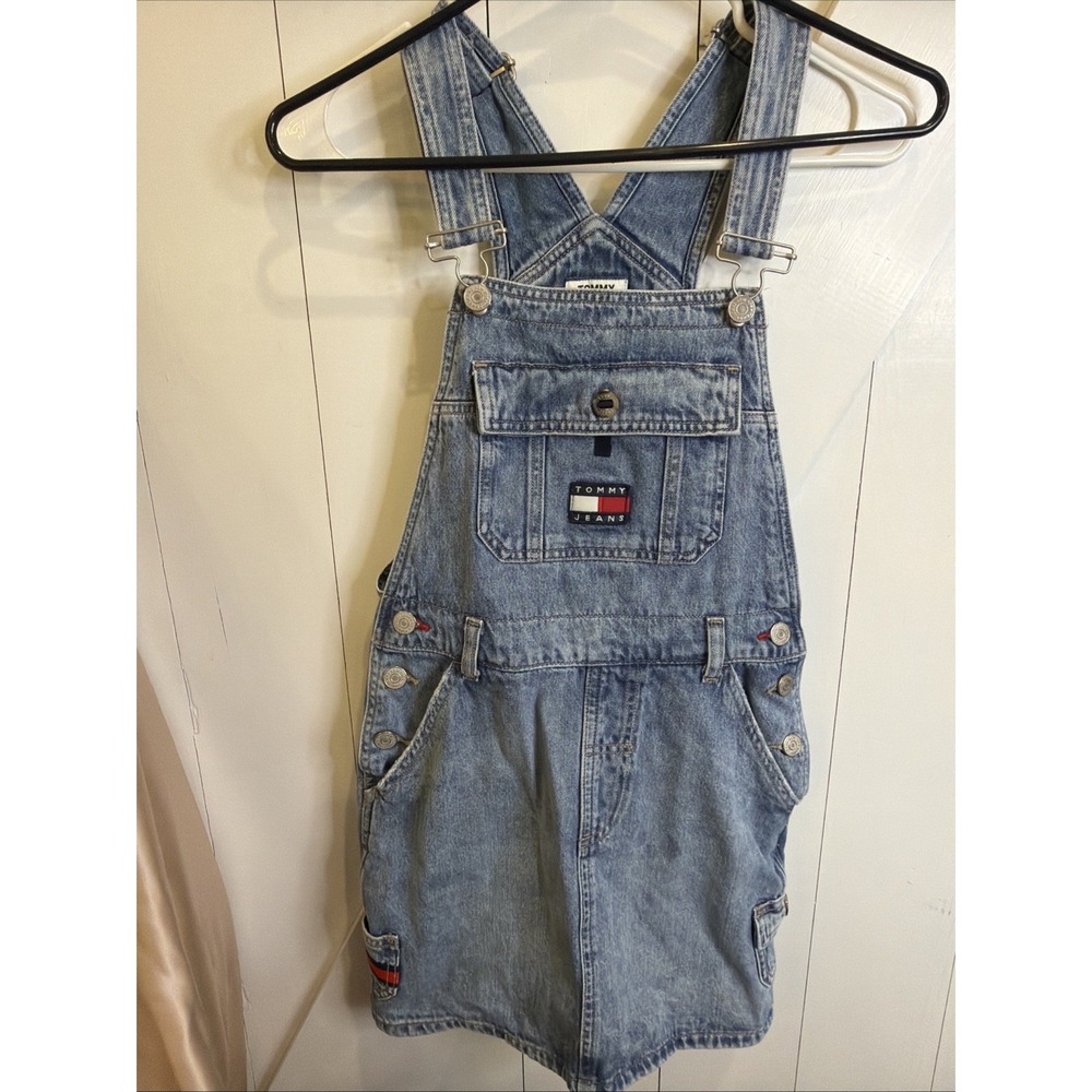 Tommy Hilfiger Flag Denim Overall Dress Women's XXS Rare Vintage Y2K